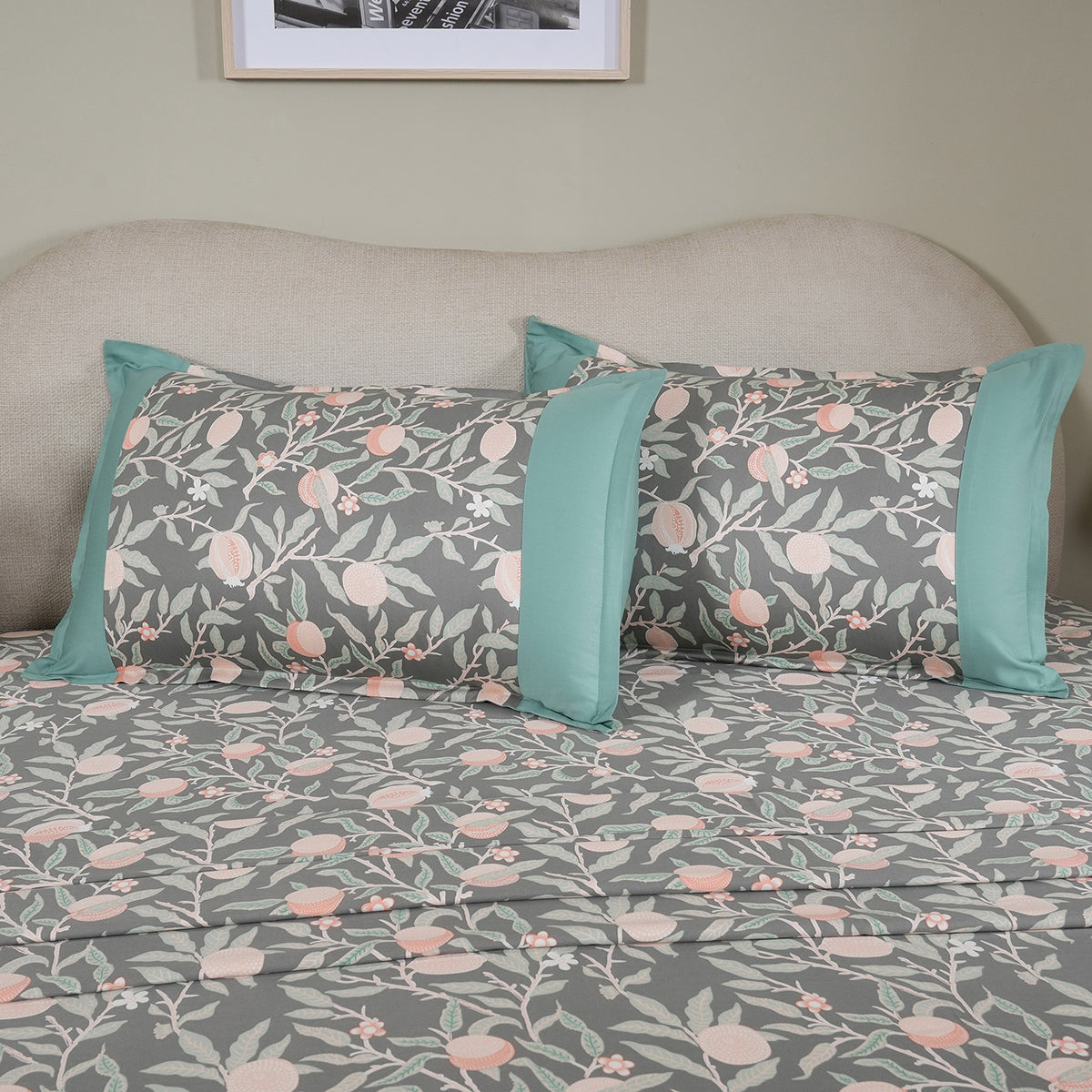 Sensory Bloom Granada 100% Cotton Green Bed Sheet with Pillow Case