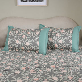 Sensory Bloom Granada 100% Cotton Green Bed Sheet with Pillow Case
