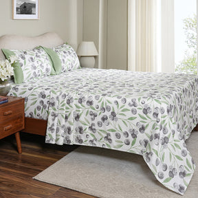 Sensory Bloom Myrtille 100% Cotton Green Bed Sheet with Pillow Case