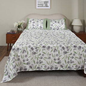 Sensory Bloom Myrtille 100% Cotton Green Bed Sheet with Pillow Case