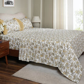 Sensory Bloom Fruity Foliage Mustard Bed Sheet with Pillow Case