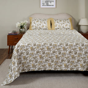 Sensory Bloom Fruity Foliage Mustard Bed Sheet with Pillow Case