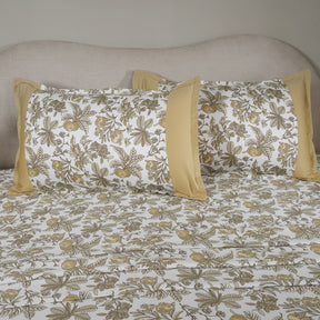 Sensory Bloom Fruity Foliage Mustard Bed Sheet with Pillow Case