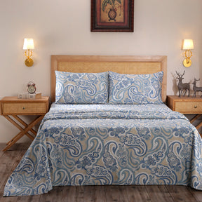 Exotic Heritage Modern Paisely 100%Cotton Blue Printed Bed Sheet Set