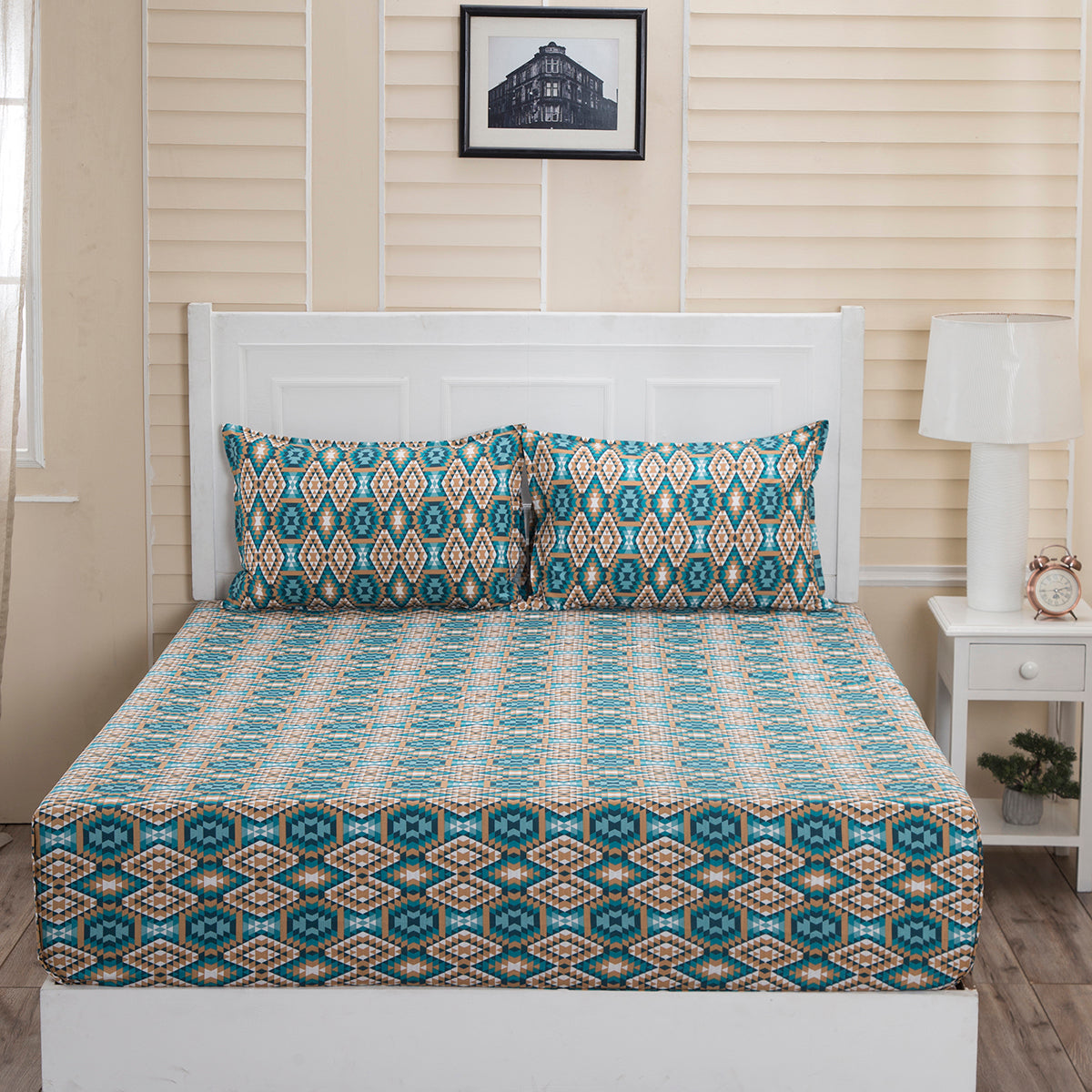 Donatella Aztec Printed 100% Cotton Blue Bed Sheet