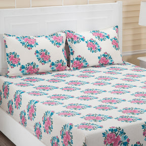 Donatella Carin Printed 144 TC 100% Cotton Pink Bed Sheet with Pillow Case