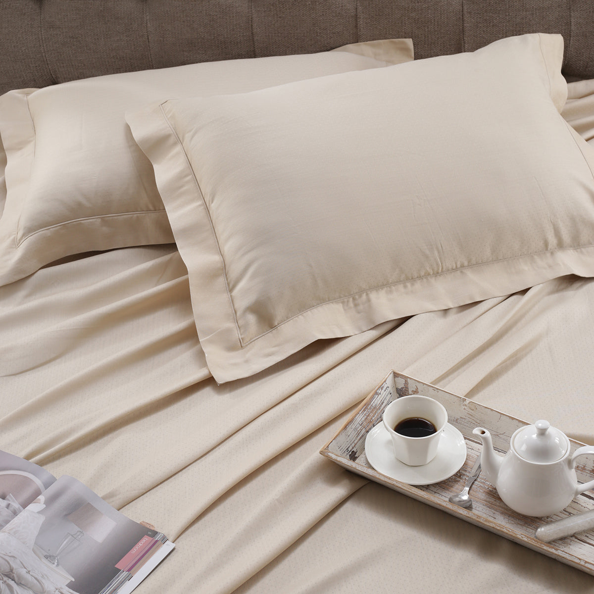 Clemonte Self Jacquard 100% Cotton Cream Bed Sheet