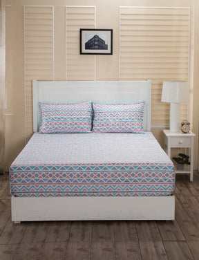 Donatella Delilah Printed 200 TC 100% Cotton Blue Bed Sheet