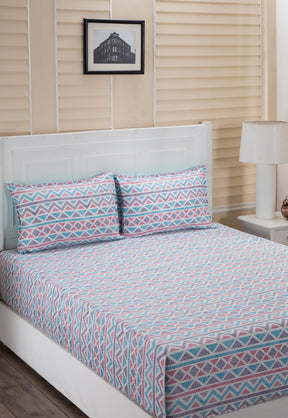 Donatella Delilah Printed 200 TC 100% Cotton Blue Bed Sheet