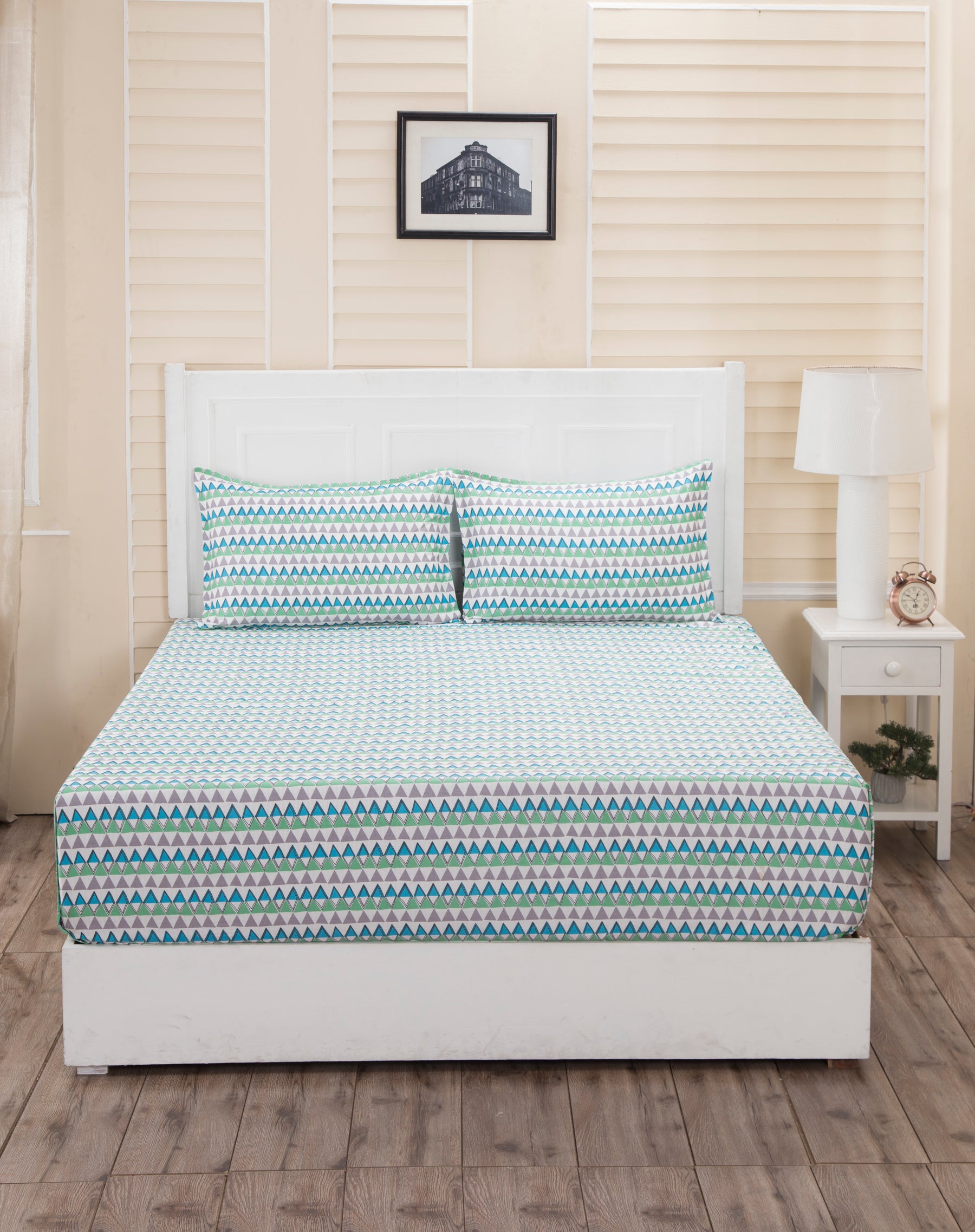 Donatella Elia Printed 200 TC 100% Cotton Blue Bed Sheet with Pillow Case