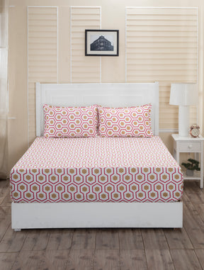 Donatella Eris Printed 200 TC 100% Cotton Red Bed Sheet with Pillow Case