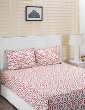 Donatella Eris Printed 200 TC 100% Cotton Red Bed Sheet with Pillow Case