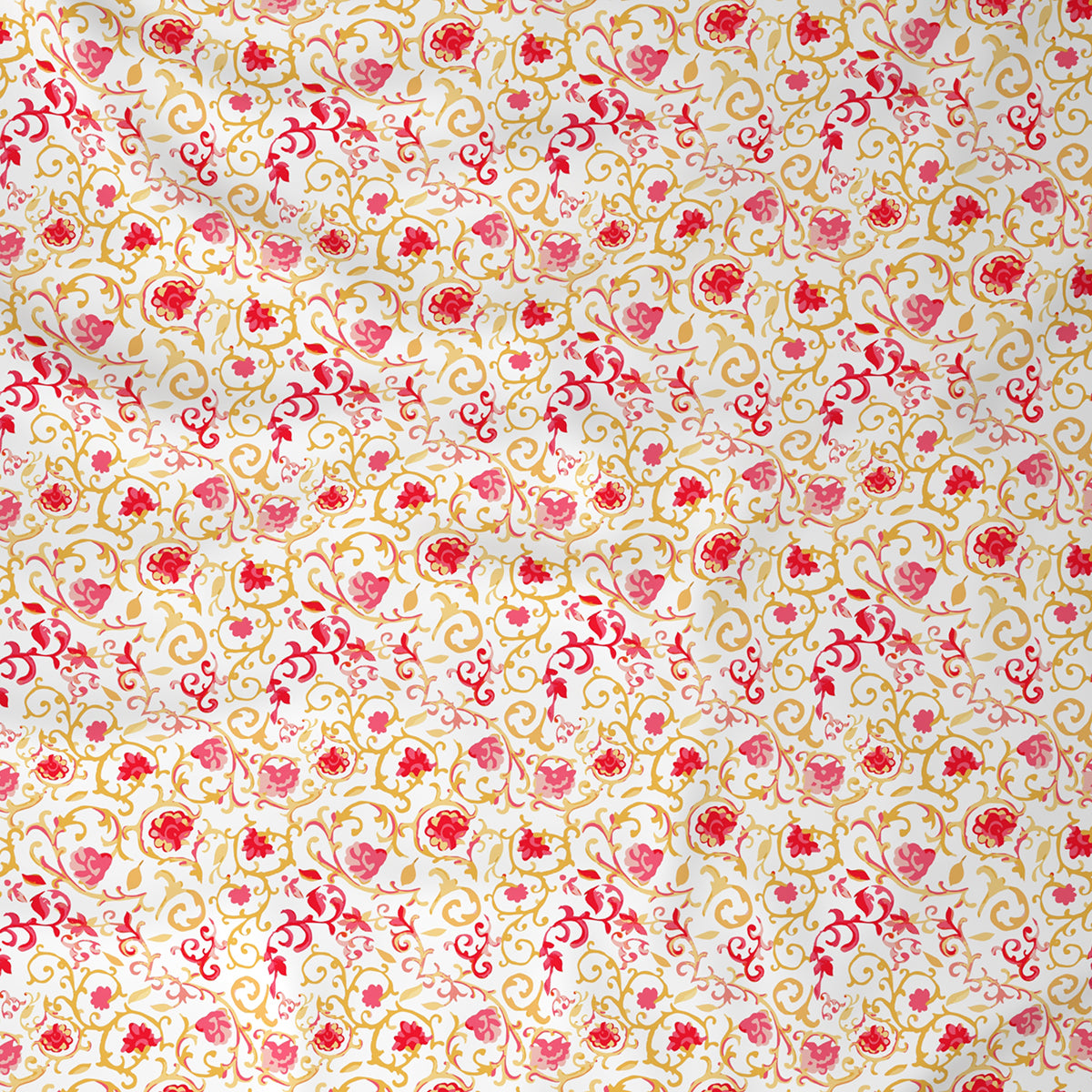 Modern Sanctuary Ethnic Scroll Printed 200 TC 100% Cotton Red Bed Sheet with Pillow Case