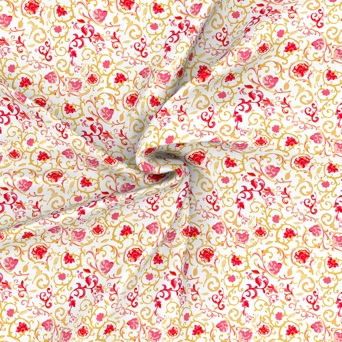 Modern Sanctuary Ethnic Scroll Printed 200 TC 100% Cotton Red Bed Sheet with Pillow Case
