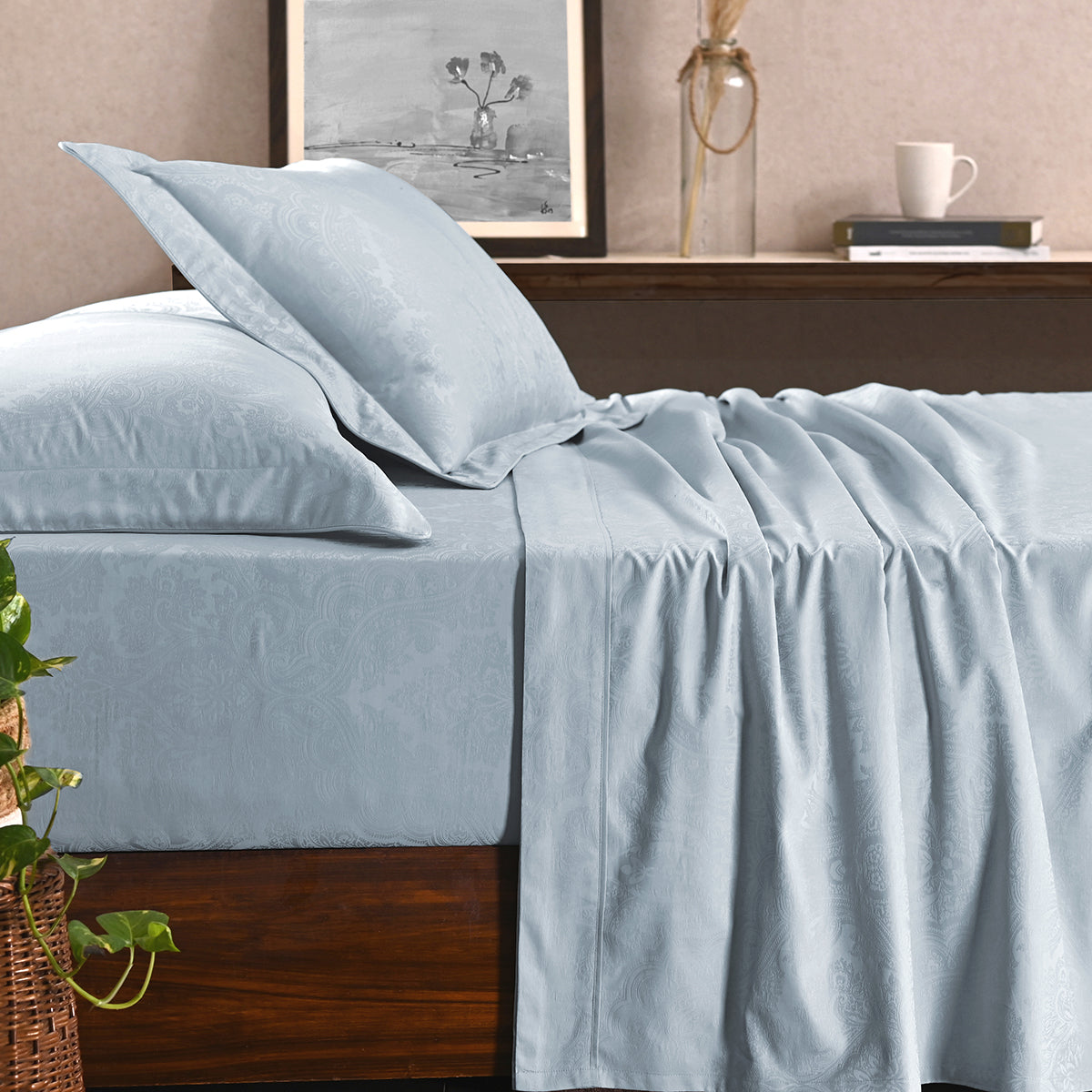 Regina Self Jacquard 100% Cotton Ultra Soft Bed Sheet With Pillow Cove