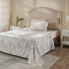 PBS Timeless Ornare 100% Cotton Bed Sheet with Pillow Case Tan