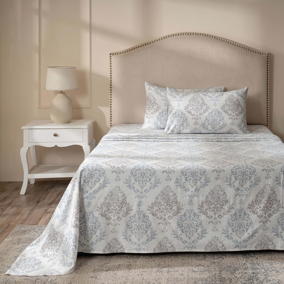 PBS Timeless Ornare 100% Cotton Bed Sheet with Pillow Case Dusty Blue