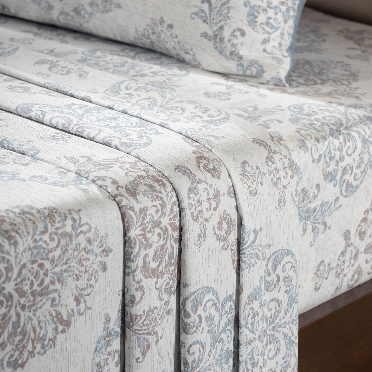 PBS Timeless Ornare 100% Cotton Bed Sheet with Pillow Case Dusty Blue