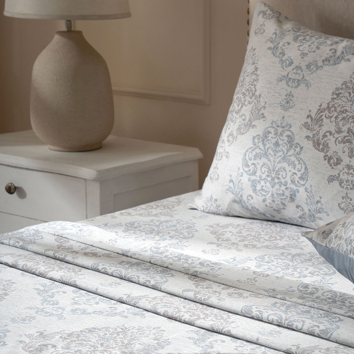 PBS Timeless Ornare 100% Cotton Bed Sheet with Pillow Case Dusty Blue
