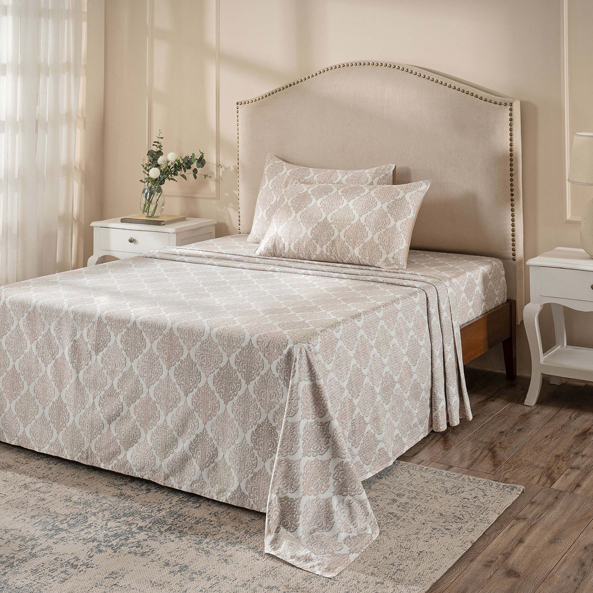 PBS Timeless Ornare 100% Cotton Bed Sheet with Pillow Case Peach