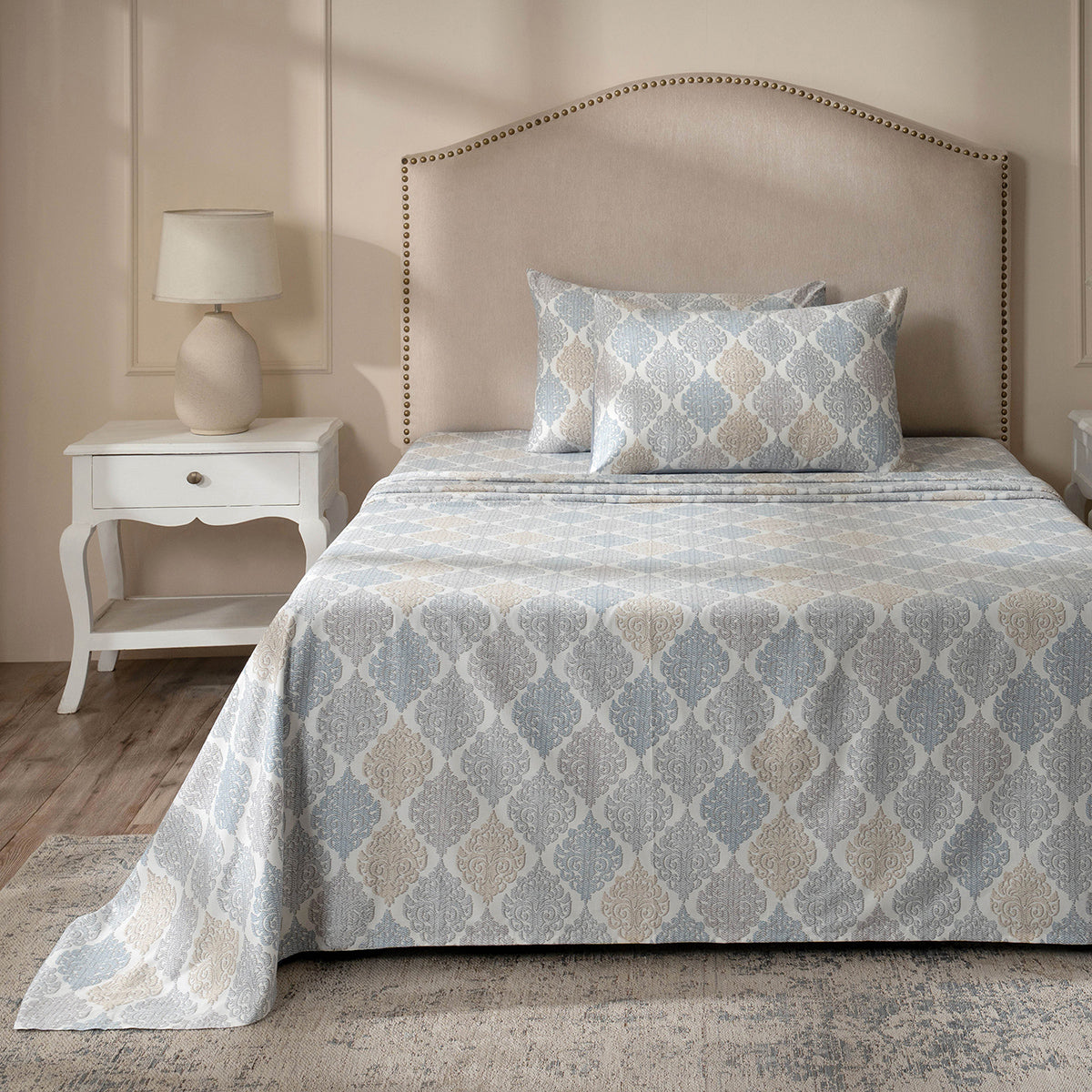 PBS Timeless Ornare 100% Cotton Bed Sheet with Pillow Case Blue