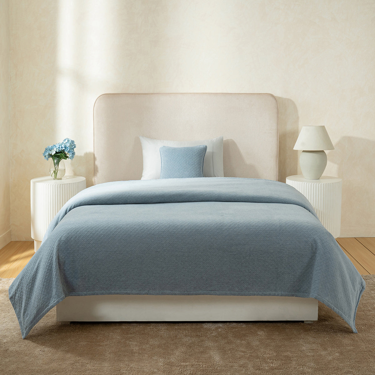 Blaize 100% Cotton Solid Weave Blue Bed Cover