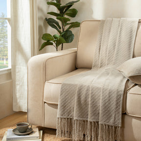 Blaize 100% Cotton Solid Weave Beige 1Pc Throw