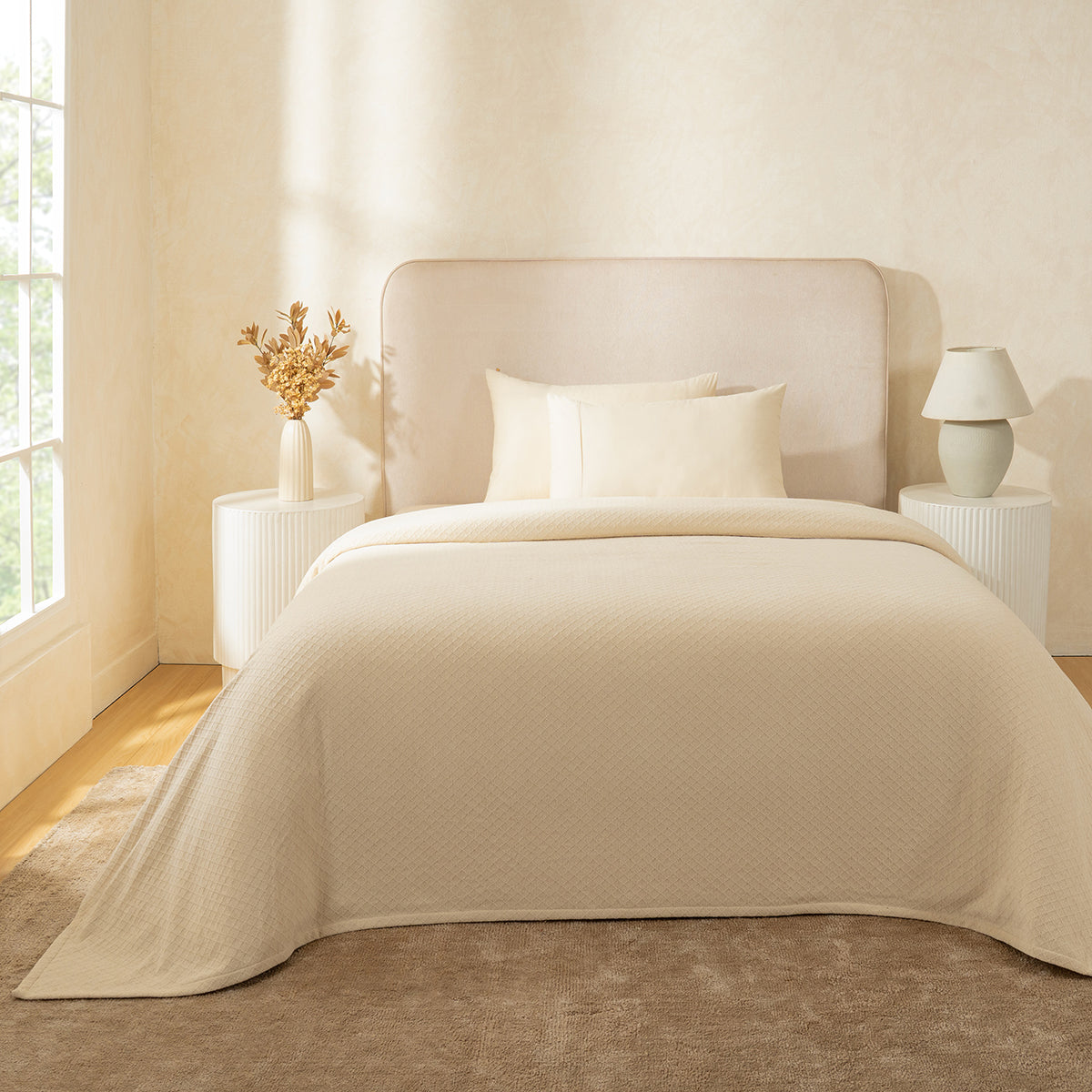Blaize 100% Cotton Solid Weave Beige Bed Cover