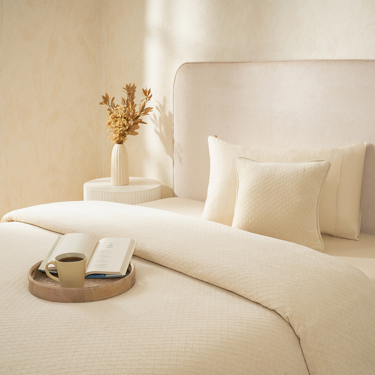 Blaize 100% Cotton Solid Weave Beige Bed Cover