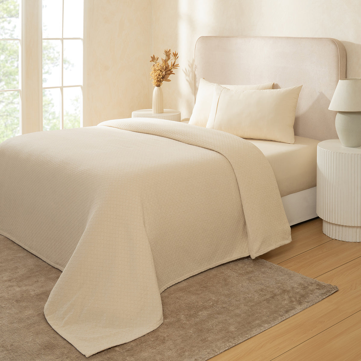 Blaize 100% Cotton Solid Weave Beige Bed Cover