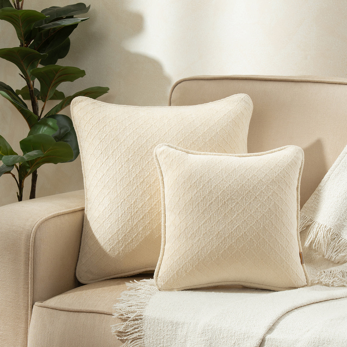Blaize 100% Cotton Solid Weave Beige Cushion Cover