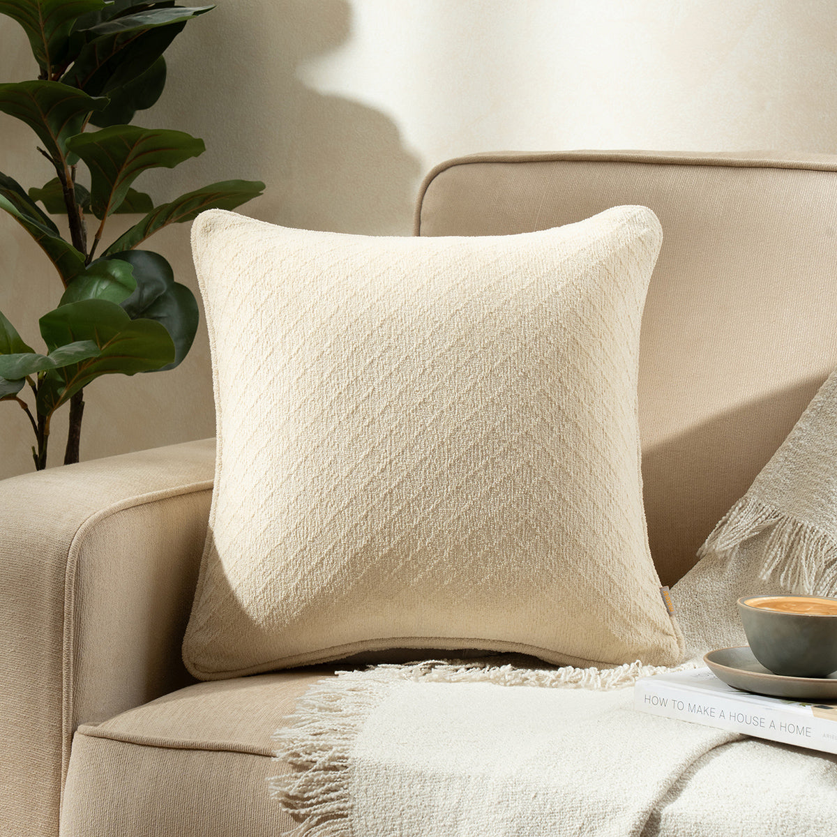 Blaize 100% Cotton Solid Weave Beige Cushion Cover