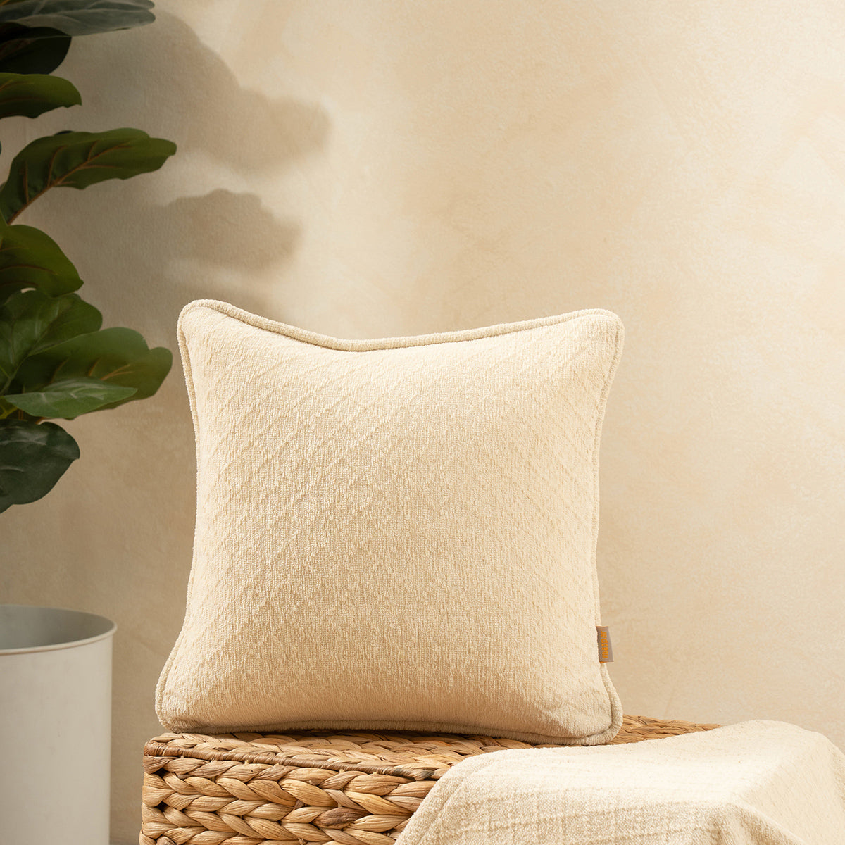 Blaize 100% Cotton Solid Weave Beige Cushion Cover