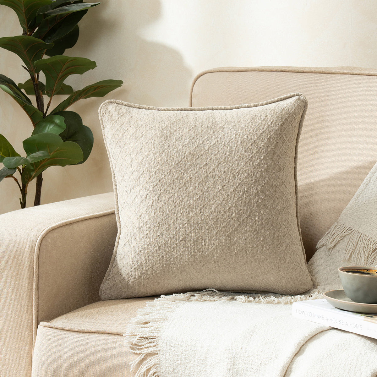 Blaize 100% Cotton Solid Weave Beige Cushion Cover
