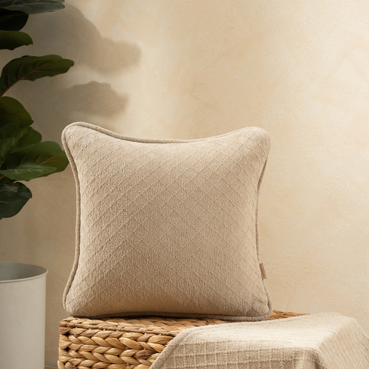 Blaize 100% Cotton Solid Weave Beige Cushion Cover