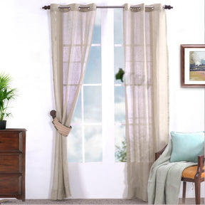 Cannabis Stripe Solid 2PC Beige Curtain Set