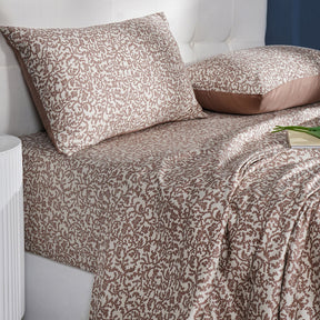 Classical Impression Ornamental 100% Cotton Bedsheet with Pillow Case Brown