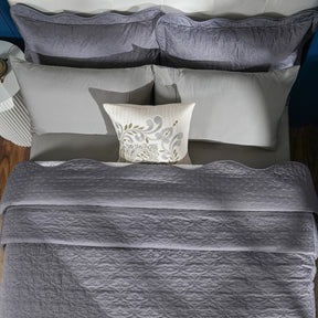 Classical Impression Swirling 100% Cotton 8pcs Quilt/Qulited Bed Cover Set Grey