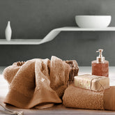 Maspar Embedded Stripe Towel 100% Cotton Antimicrobial Antifungal Super Absorbent & Soft Aero Brown