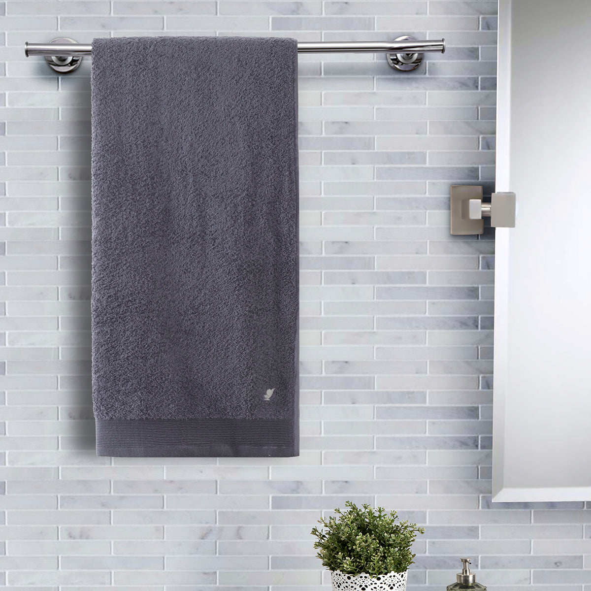 colorart embedded stripe pewter towel