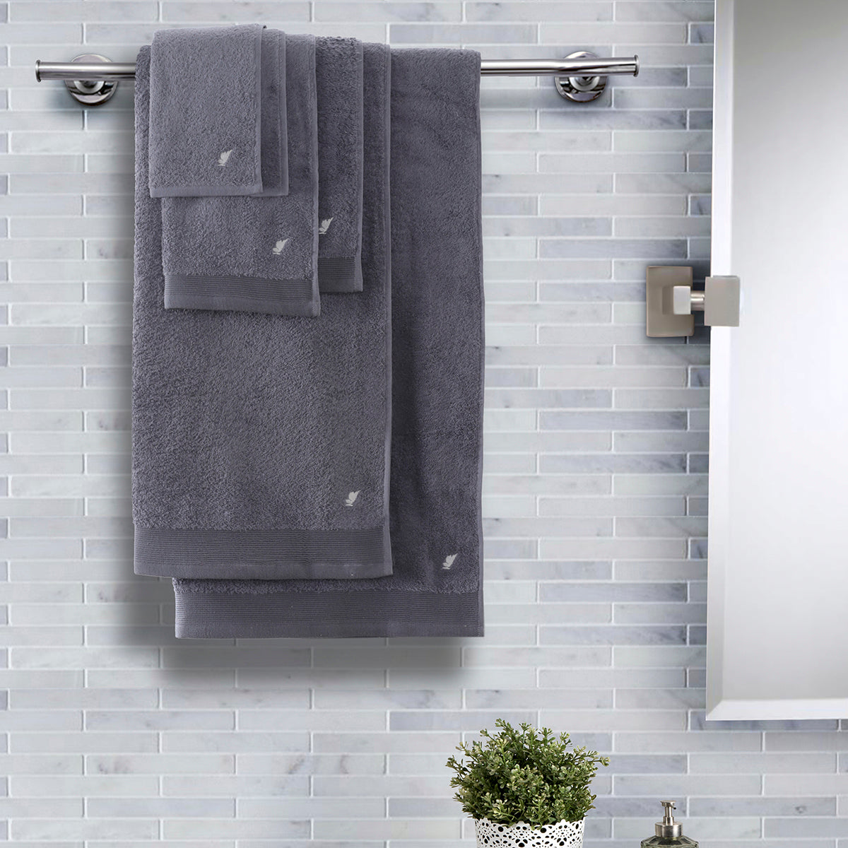 colorart embedded stripe pewter towel