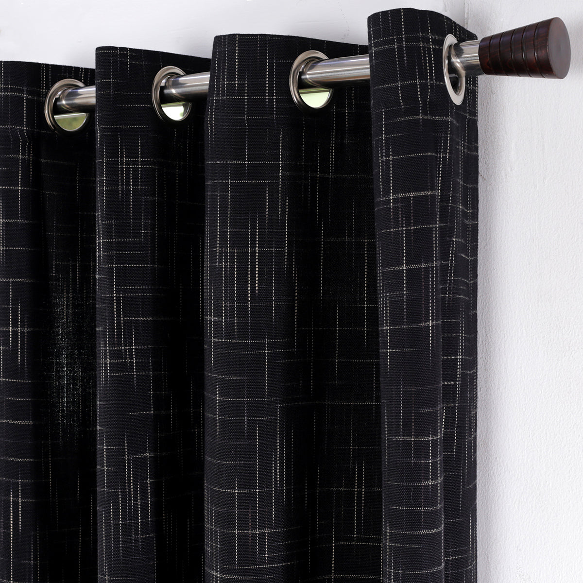 Batik Slub Woven Yard Dyed Black Curtain Set