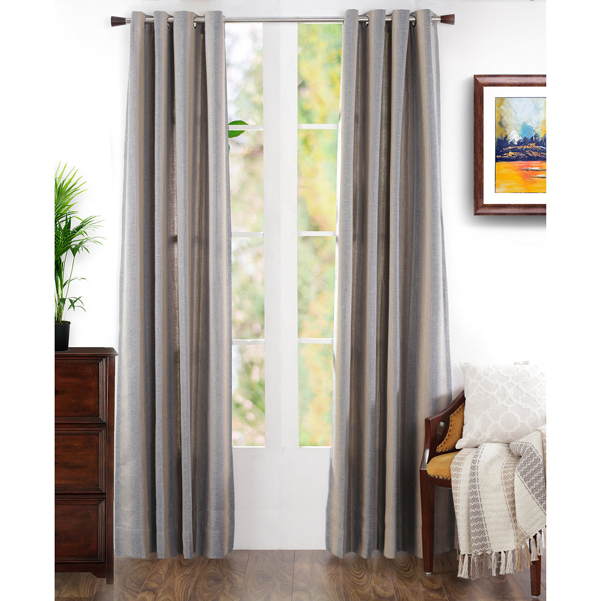 Beatitude Stripe Jacquard Blue Colorway Curtain Set