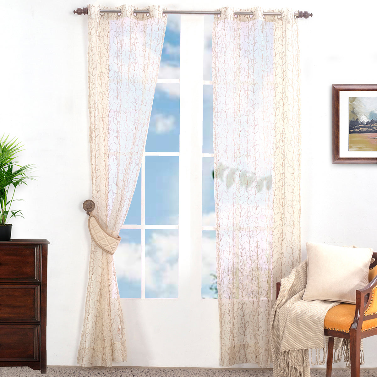Burgeon Textured 2PC Beige Curtain Set