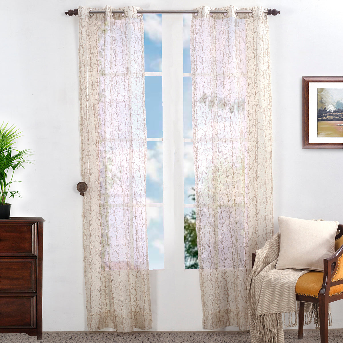 Burgeon Textured 2PC Beige Curtain Set