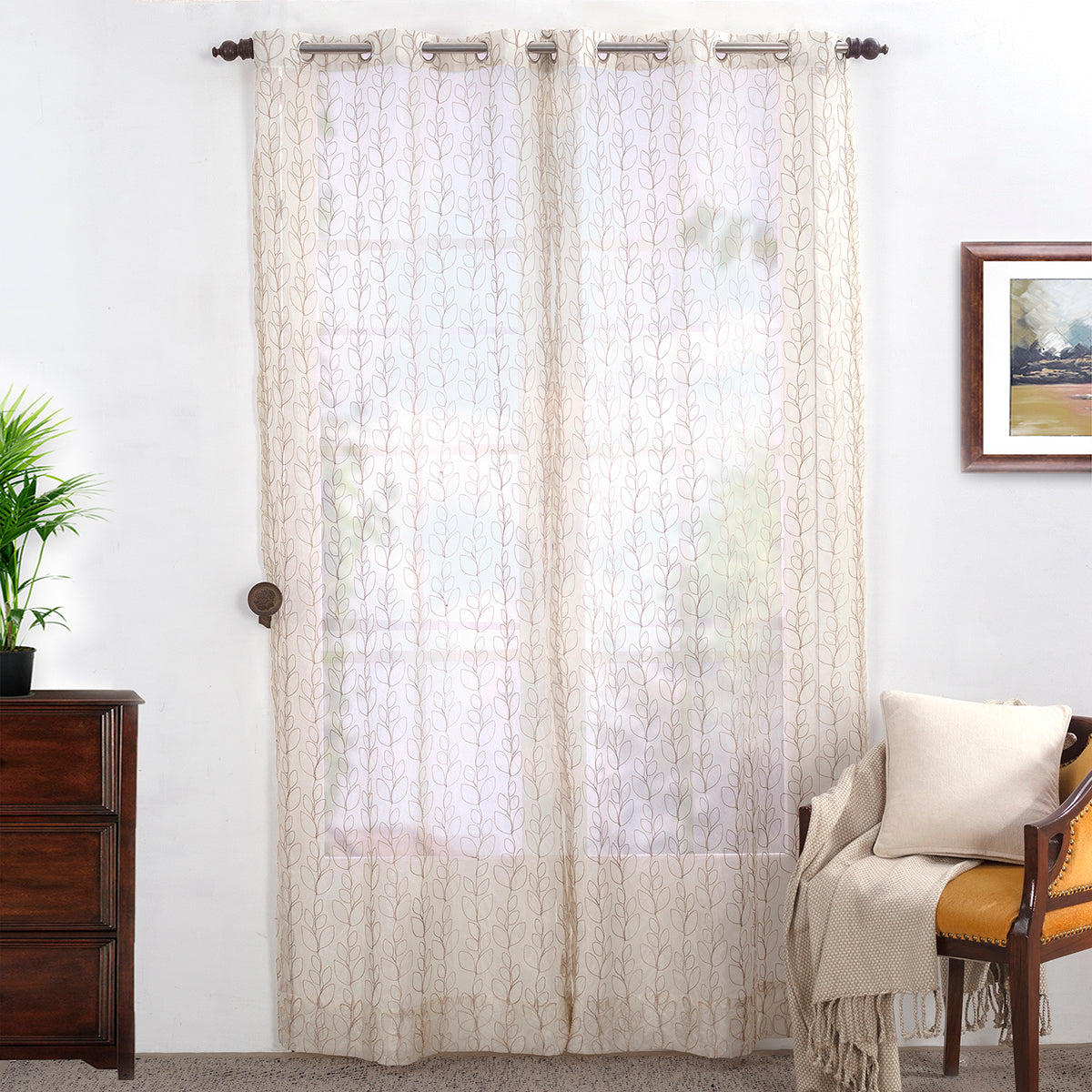 Burgeon Textured 2PC Beige Curtain Set