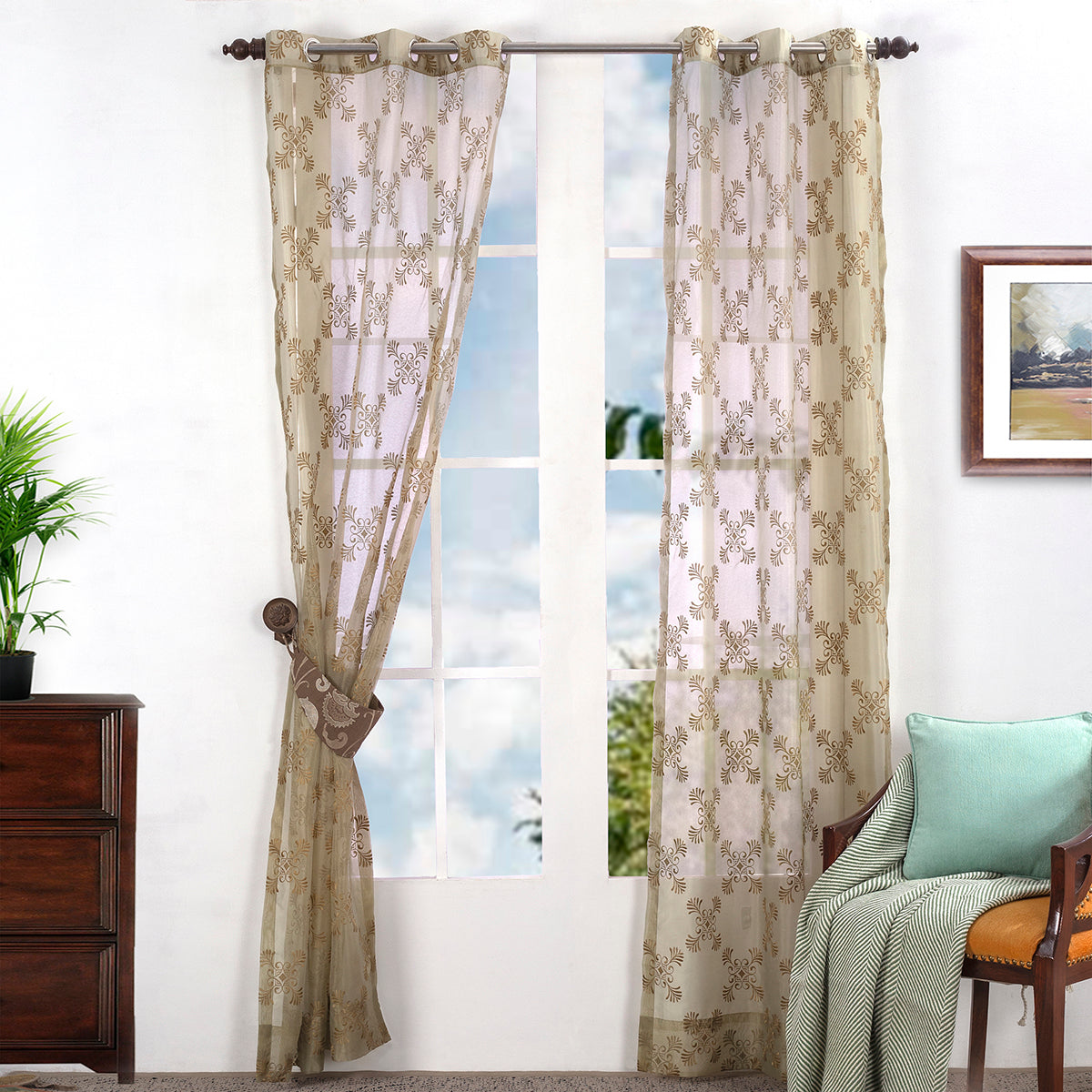 Mambo Magic Embroidered 2 PC Green Curtain Set