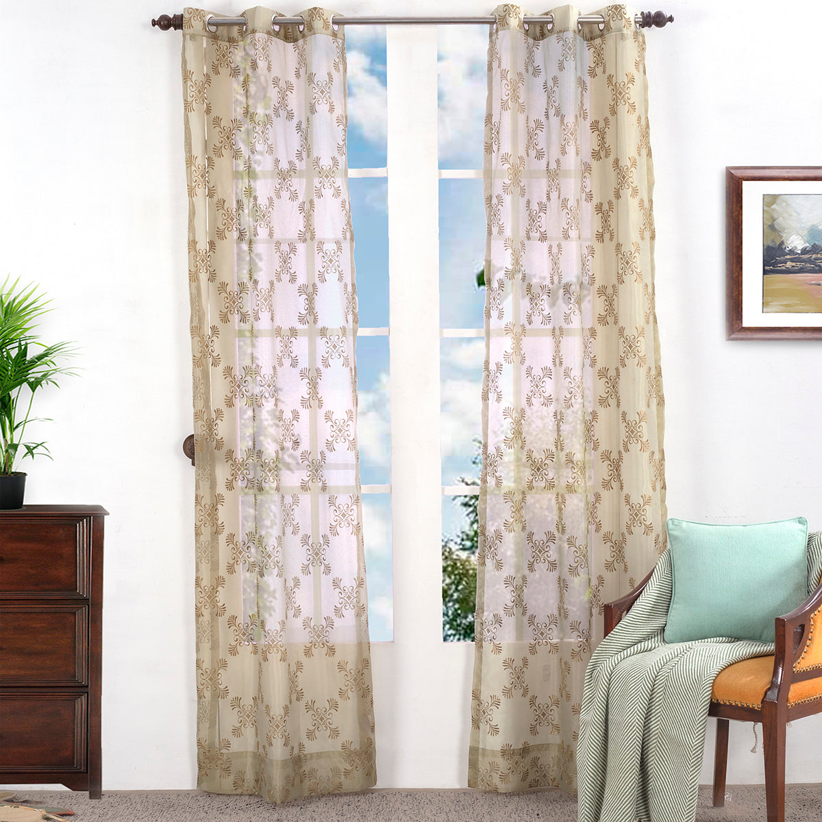 Mambo Magic Embroidered 2 PC Green Curtain Set