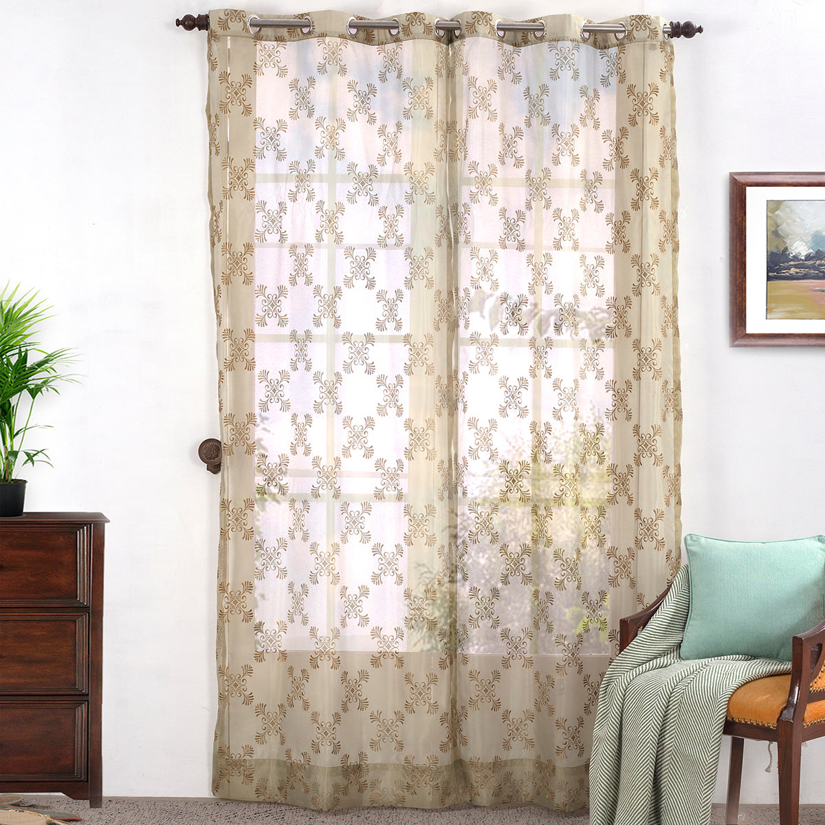 Mambo Magic Embroidered 2 PC Green Curtain Set