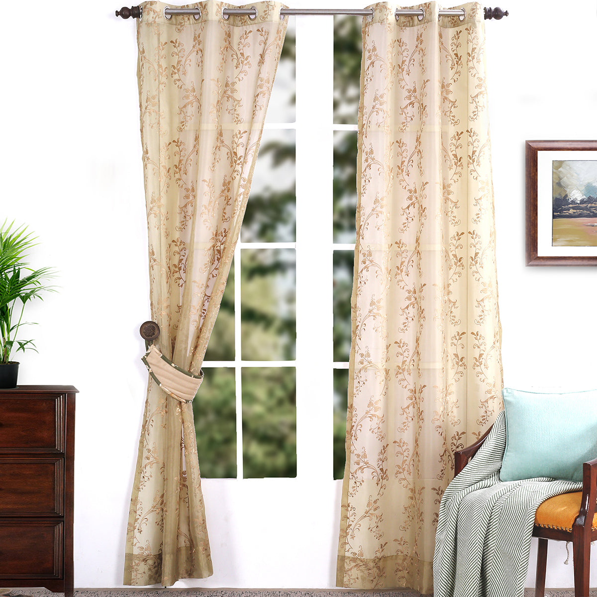 Dainty Dance Embroidered 2 PC Green Curtain Set